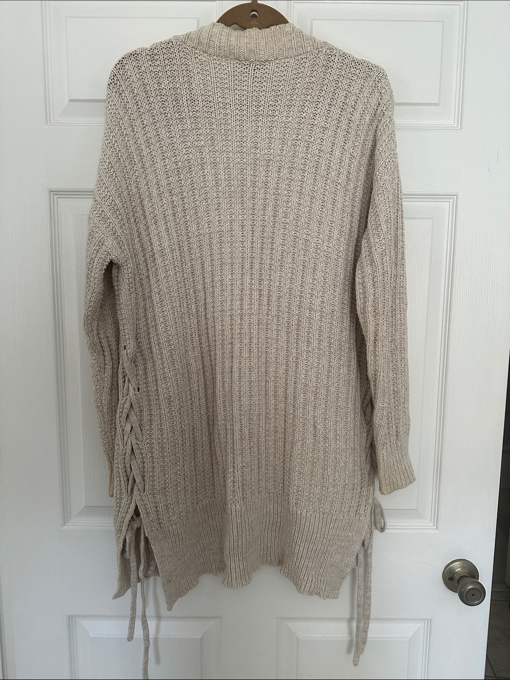 Express Light Beige Open-Front Ribbed Cardigan - Picture 4 of 4